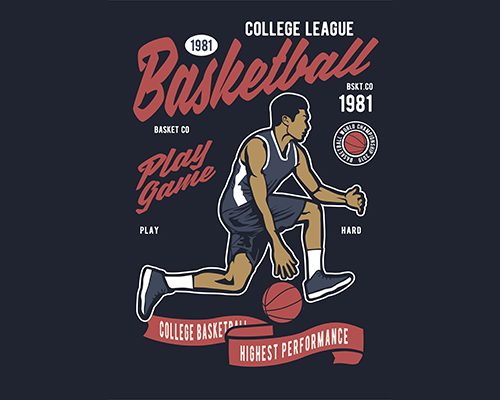 Basketball College League Retro T Shirt Template